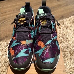 Reebok Geometric Teal and Orange Sneakers